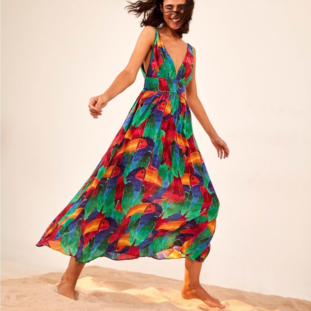 NWT Farm Rio Painted Toucan Midi Dress Size S